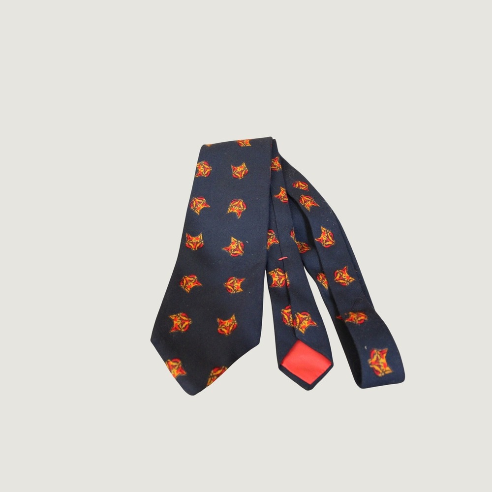 Chadwick Wembley Vintage Navy Blue Fox Head Motif Silk Blend Necktie